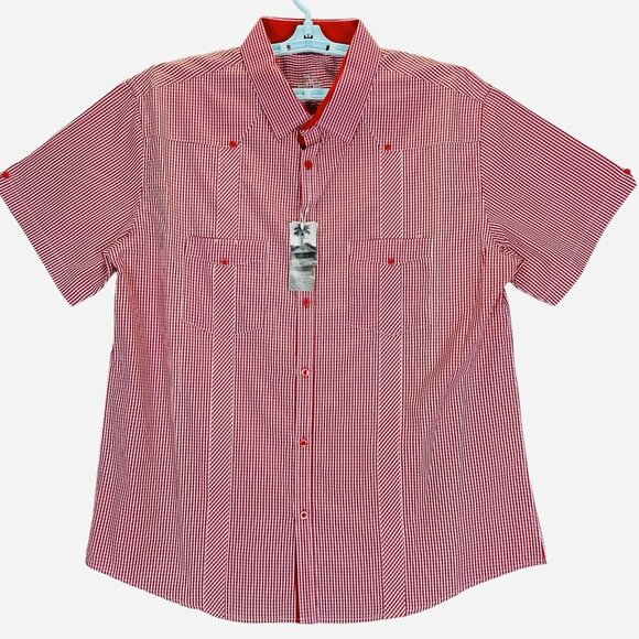 NEW Bohio Men's Shirt Size 1X Short Sleeve Button Up Red/White Gingham Pattern - Picture 1 of 10